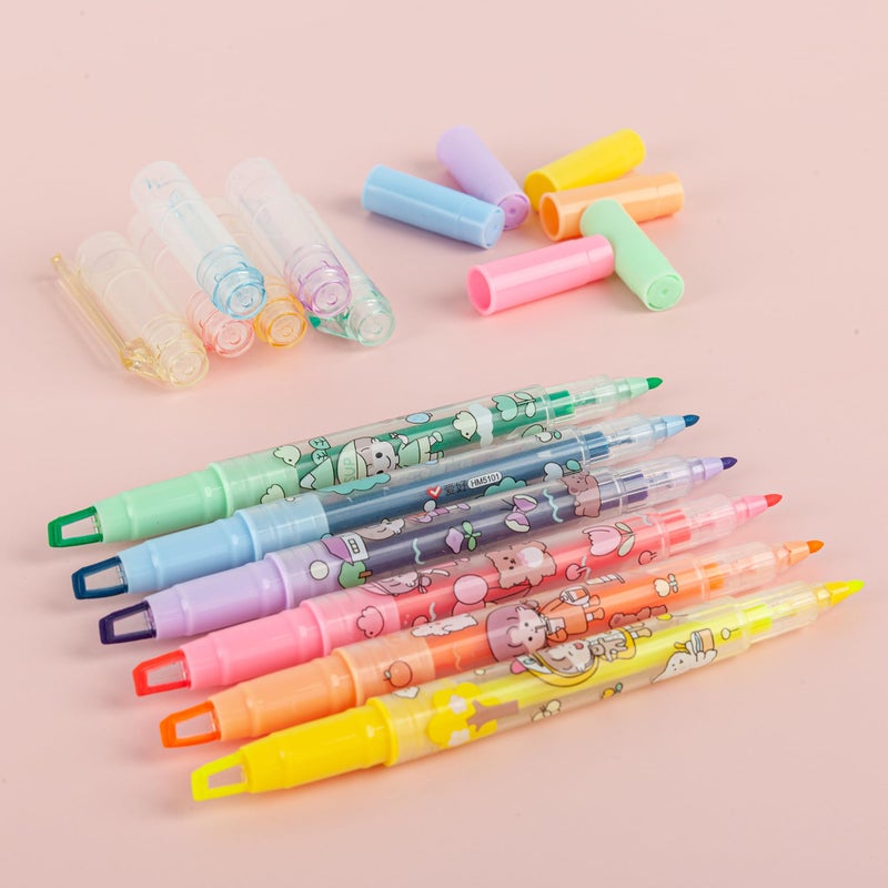 AIHAO Highlights, Clear View (See-Through) Chisel Tip and Fine Tip, Dual-Tip Stick Highlighter Set, Cute Marker Pen, Assorted Colors, 6 Count. - Image 2